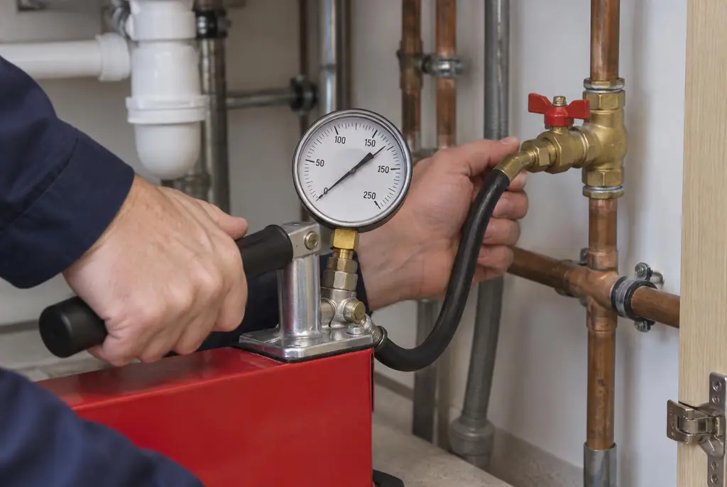 Lekdetectie Benschop – druktest op een waterleiding met een manometer