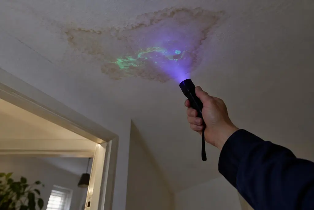 Lekdetectie Benschop – kleurstof controleren op het plafond met uv-licht