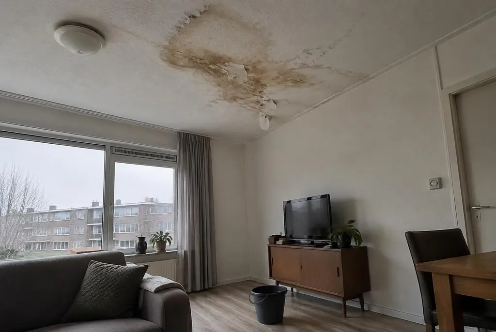 Lekdetectie Benschop – vochtplek op het plafond onder een badkamer